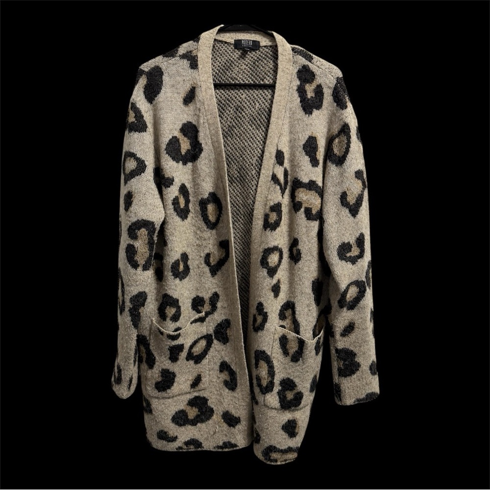 Modern Canvas Leopard Print Open-Front Cardigan Sweater - Beige/Black